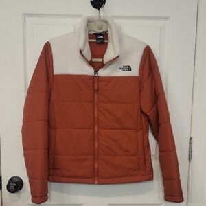 North Face Burnt Orange & Fleece Zip Jacket SMALL